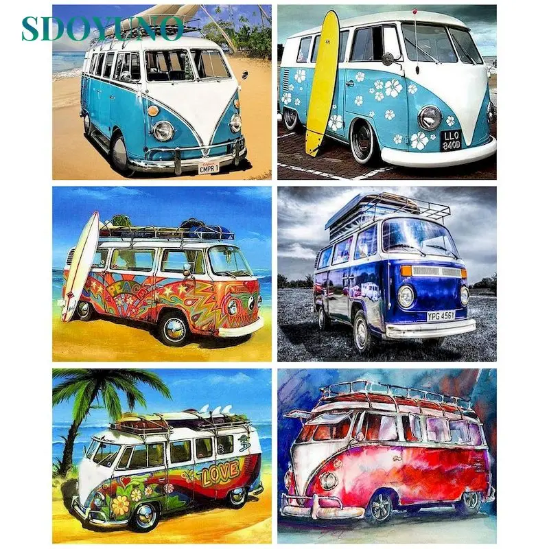 

SDOYUNO Oil Picture By Numbers Colorful Bus HandPainted By Numbers 40*50 Framed Paint On Canvas For Home Wall Photo Decor Gift