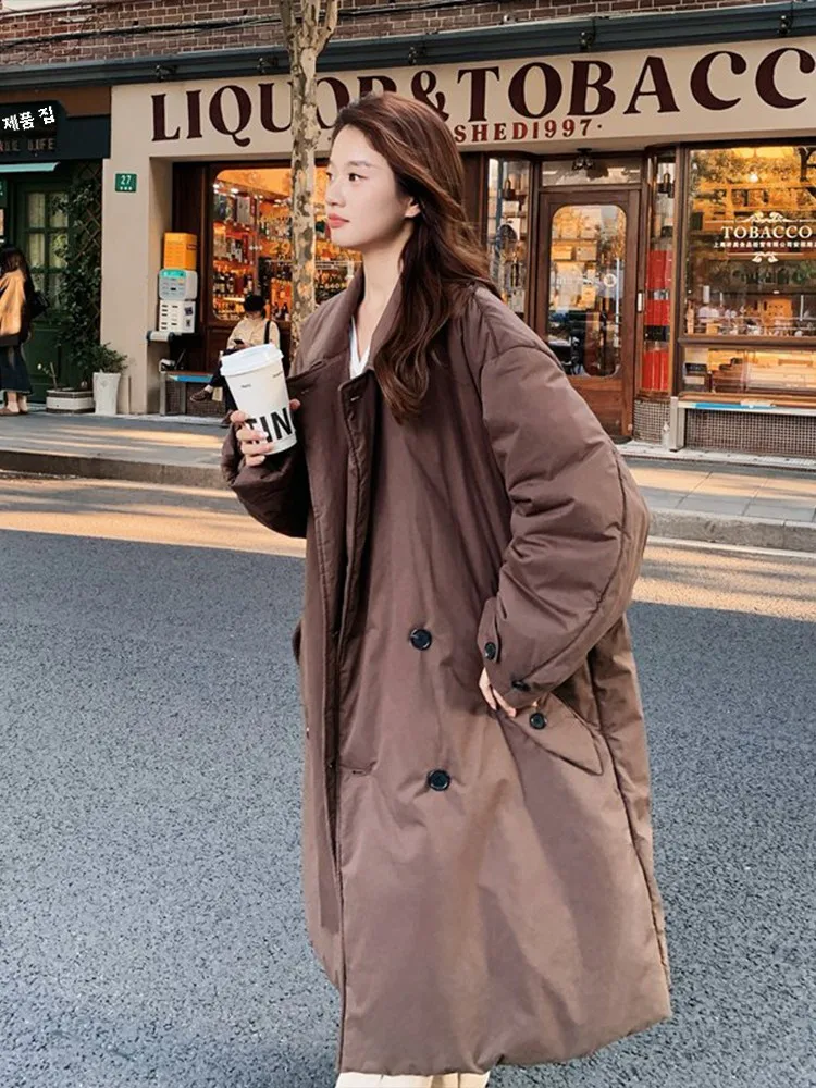 Ретро темперамент кофейного цвета повседневный универсальный пуховик верхняя