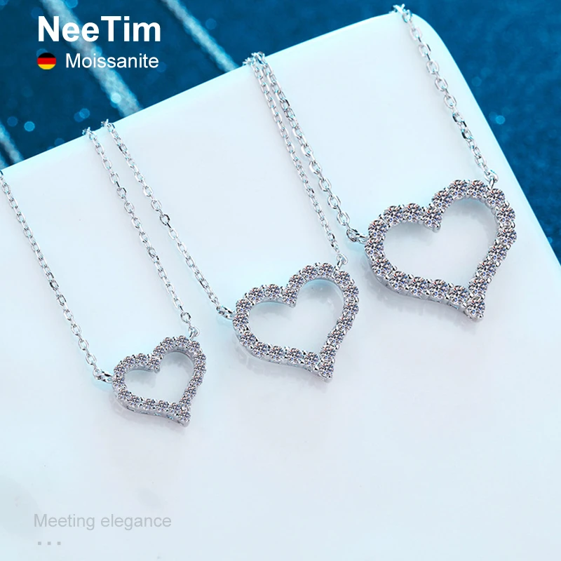 

Ожерелье NeeTim 2ct с муассанитом, подвеска в форме сердца, ожерелья с бриллиантами для женщин, серебро 925 пробы, оправа в виде Зубцов, искусствен...