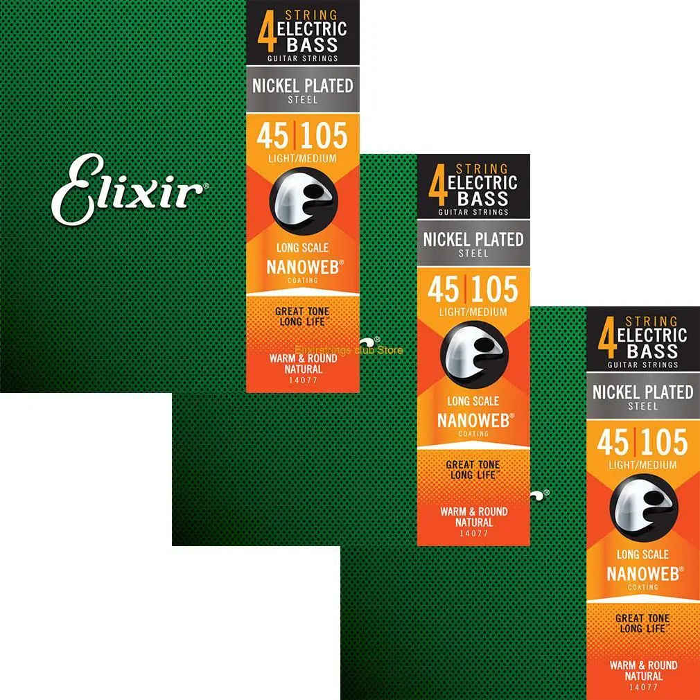 

1 Set Elixir Strings 4-String Bass Strings 14077 Nickel Plated Steel NANOWEB Coating Light Medium Guitar Strings 045 065 085 105