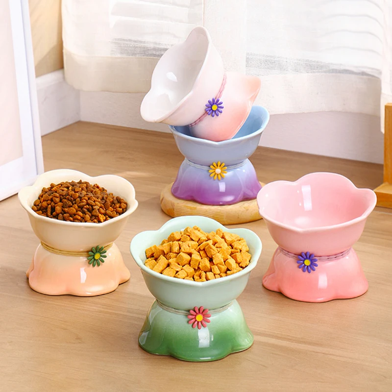 

Eating Drinking Tilted Feeders Elevated Pet Bowl Supplies Ceramic Food Cat Gradient Dogs Puppy Water