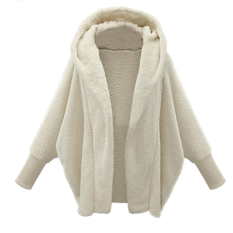 New Autumn and Winter Women's Coat Vestido Fashion Casual Loose Solid Color Full-sleeved Long-sleeved Hooded Loose Plush Jacket