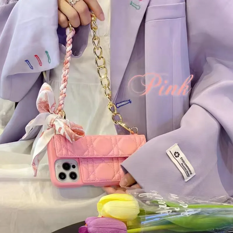 

2022 AAA + новый роскошный брендовый дизайнерский чехол с цепочкой и шелковым шарфом для iPhone 13 12 11 Pro Max Аксессуары Подарочный чехол