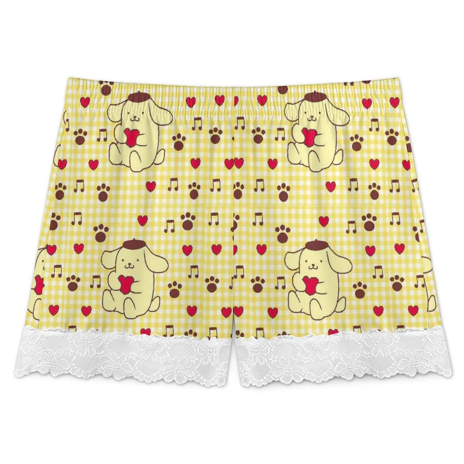 Фото Короткие пижамные штаны Pompompurin Sanrio с кружевной отделкой, тонкие трусики, летние свободные домашние штаны, повседневные шорты №3