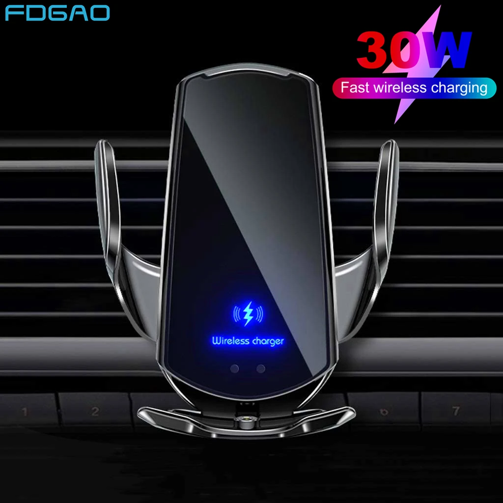 

Держатель для телефона автомобильный с автоматическим зажимом, 30 Вт, для iPhone 14, 13, 12, 8, Samsung S22