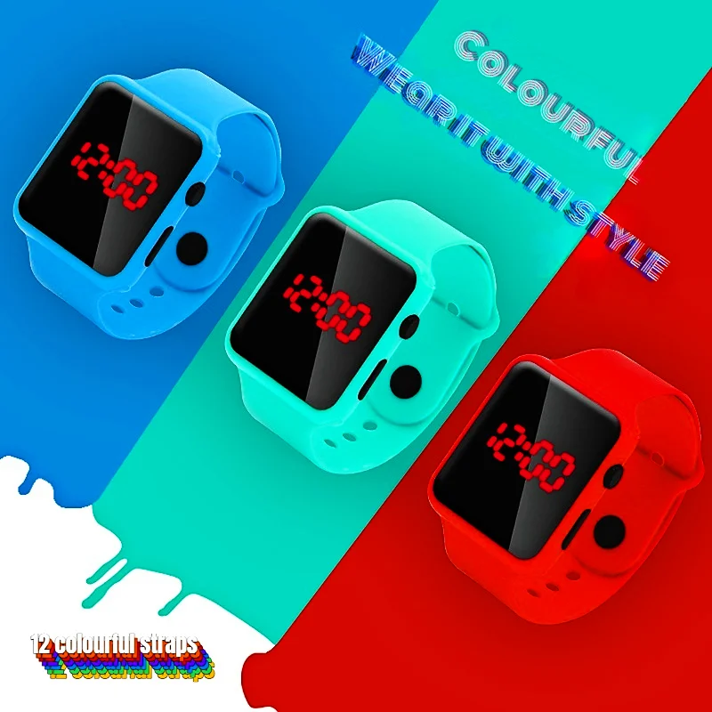 2023new Popular Square Button LED Watch Children's Student Sports Fashion Electronic Watch Trendy Couple Silicone Bracelet Watch