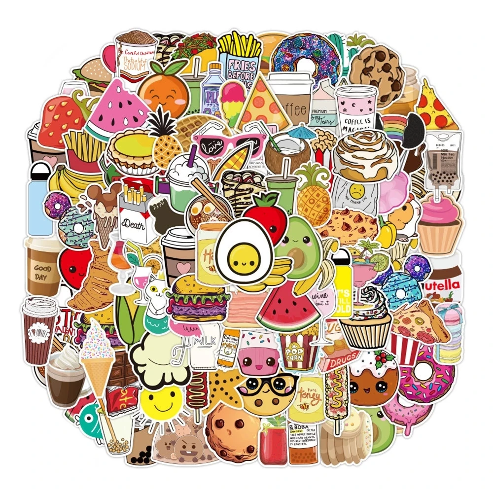 

10/30/50 Pcs Fresh Food Small Burger Fries Cartoon Doodle Fun Stickers Kids Toys Decorative Fridge Thin Notebook Stickers