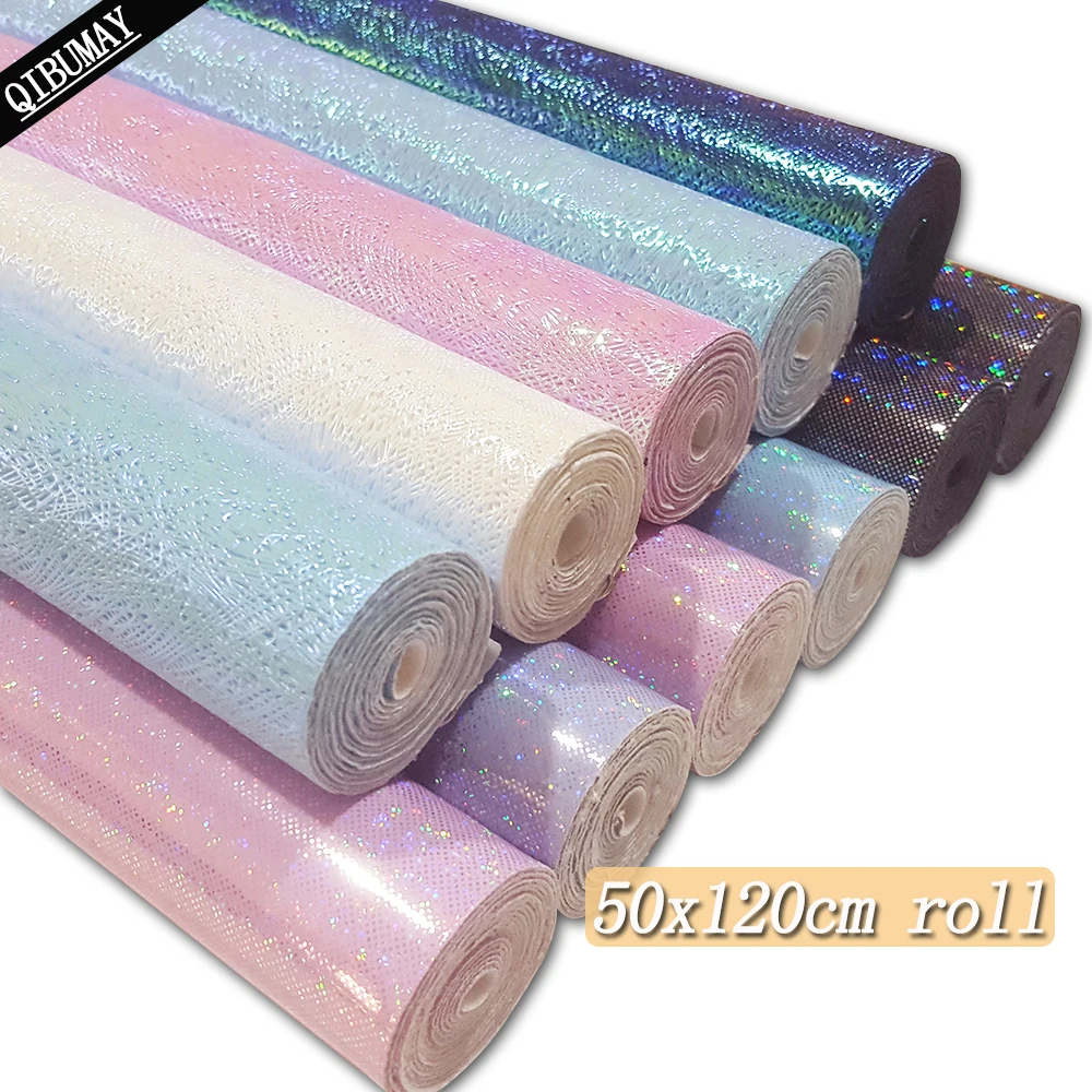 QIBU 50x120cm Laser Smooth Faux Leather Roll Vinyl Fabric By Yard Crafts Materials For Shoe Bags Clothes DIY Hairbow Accessories