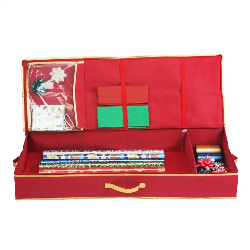 

Holiday Gift Wrap Box Organizer Holds 25 Rolls Fabric, Red