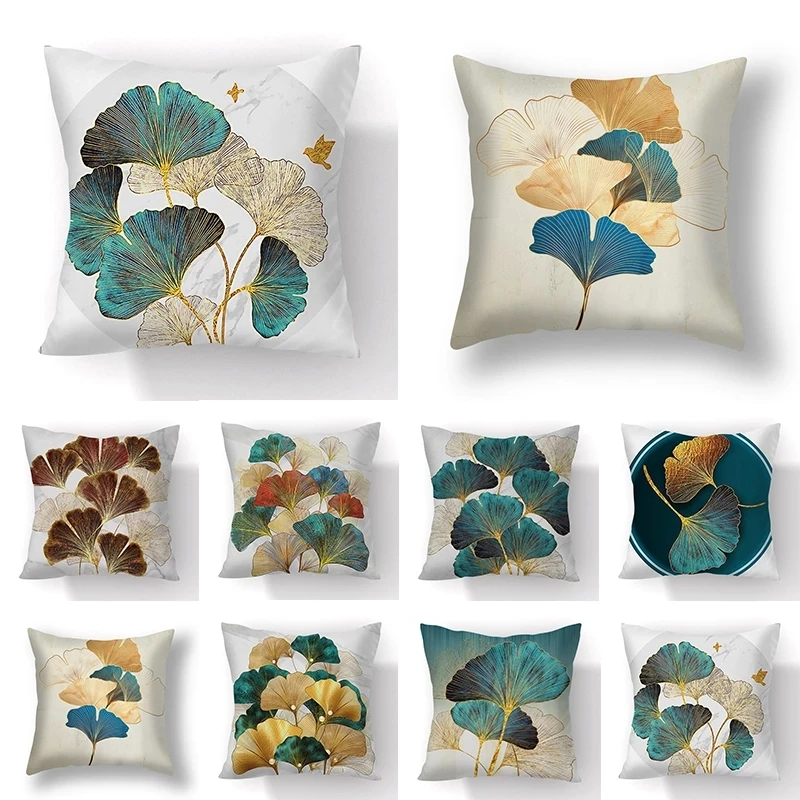 

Ginkgo Leaves Print Sofa Pillowcase Modern Nordic Chair Cushion Cover 45x45cm Living Room Decorative Pillow Cover