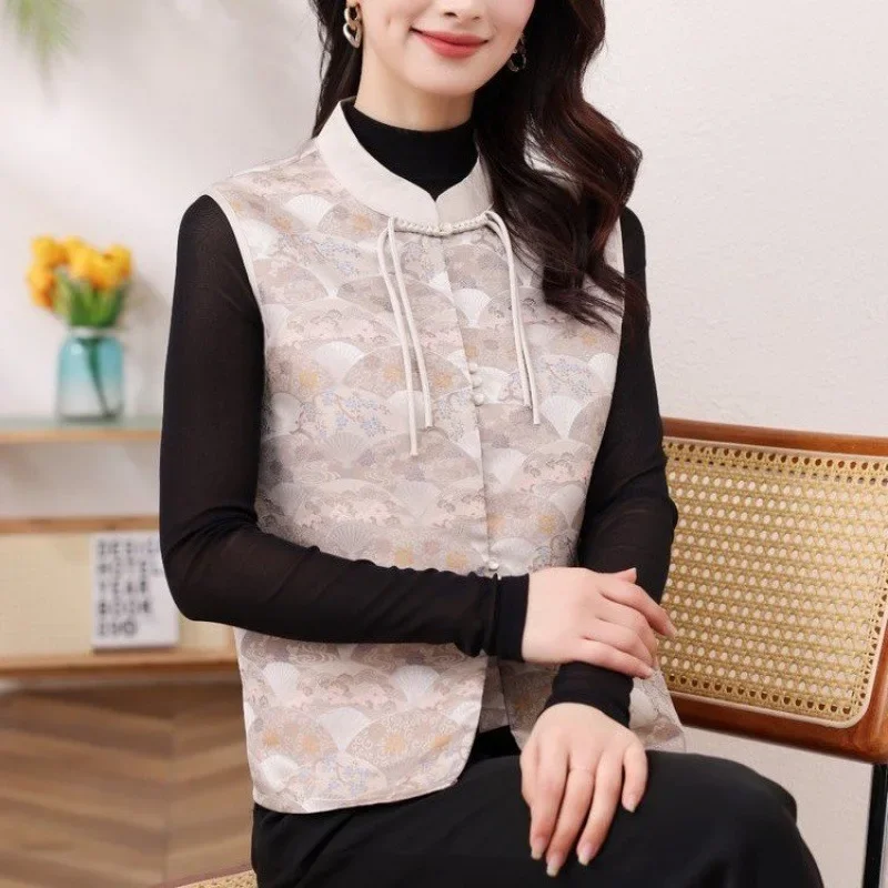 Новый жаккардовый жилет в китайском стиле женский винтажный с