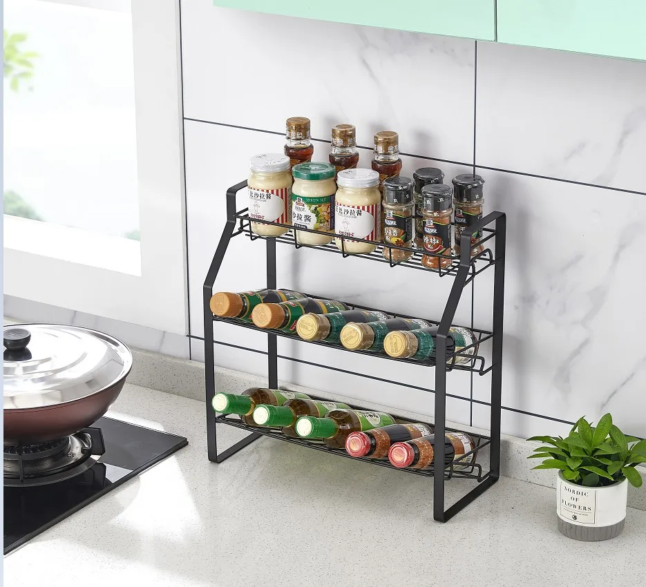 

Kitchen Storage Rack Seasoning Oragnizer Rack Table Top Oil and Salt Sauce Bottle Shelves Spice Rack Multi-Purpose Rack