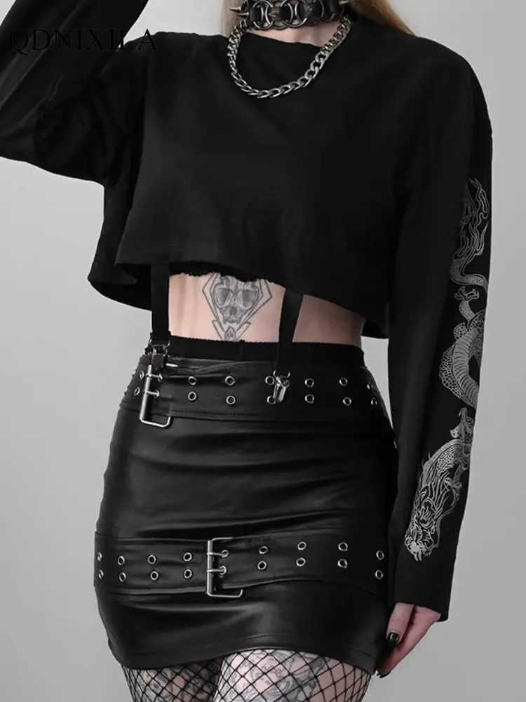 

2022 Autumer Winter Y2k Women Skirt Leather Mini Black Tight short pencil chic elegant Sexy Slim streetwear Aesthetic steampunk