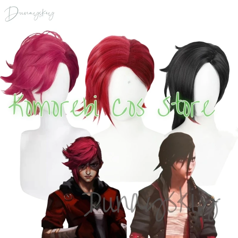 Игра Arcane Season 2 Vi Jinx Косплей Парик 30 см Черно-красные волосы для женщин и мужчин