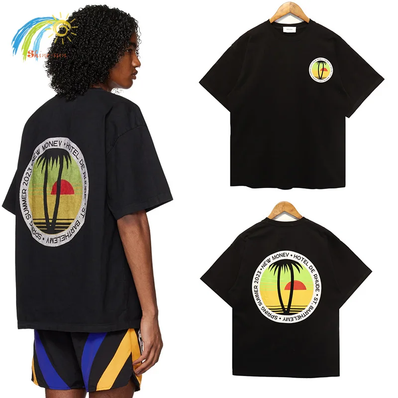 

Parrot Print Rhude T-Shirt Summer New Men Women 1:1 Tags Classic Letters Logo RHUDE Tee Top Fashion High Quality