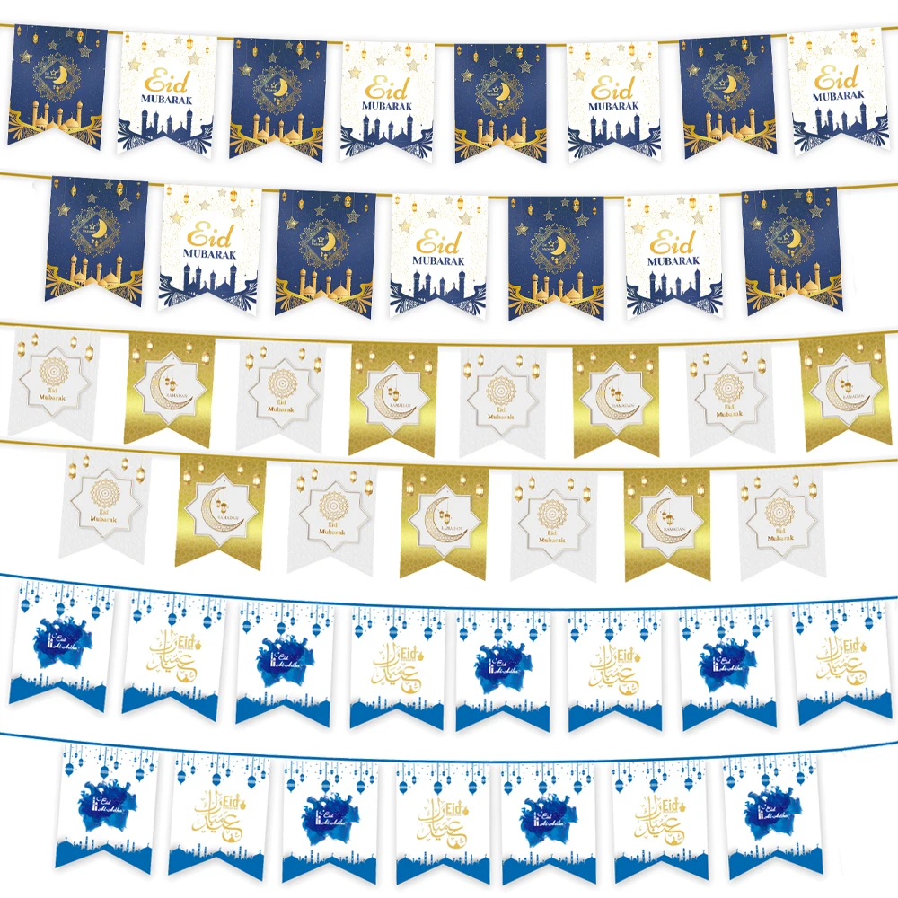 

2023 EID Mubarak Star Moon Letter Paper Bunting Garland Banner Decoration For Home Ramadan Islam Muslim Event Party Supplies
