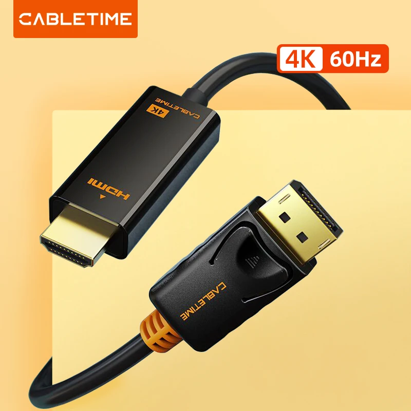 Кабель CABLETIME DisplayPort-HDMI 4K/HD hdmi-кабель DP-HDMI 1080P/4K 60 Гц, конвертер DP 1,2 для проектора HDTV, ноутбука, ПК C072
