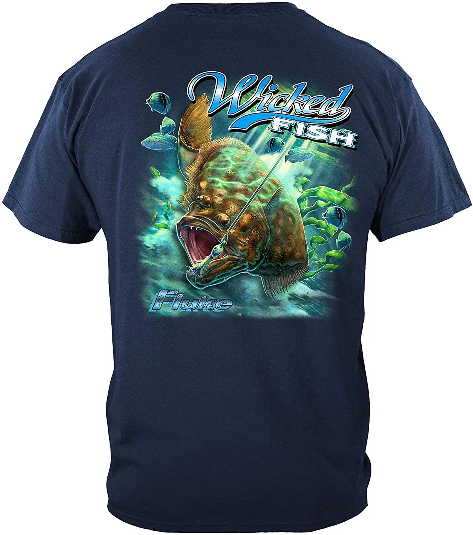 Fighting Buck Tail Fluke Lure Fisherman Anglers Футболка для рыбалки 100% хлопок с круглым вырезом и