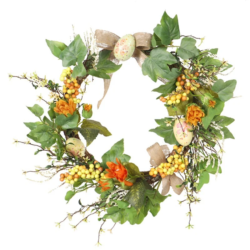 

Easter Wreath Decorative Garland Home Artificial Flower Spring Festival Ornaments Gifts With Eggs For Front Door Garden
