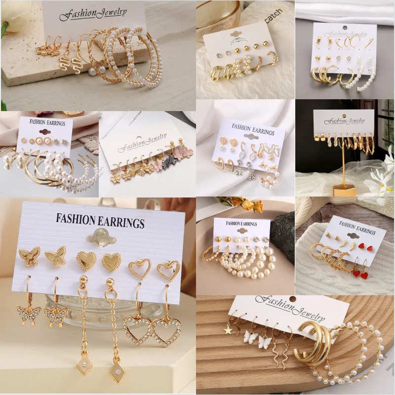 

Butterfly Rhinestone Ear Studs Creative Pearl Round Dangle Earrings Jewelry