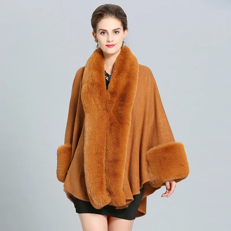 Wear loose imitation fox fur collar fur cape coat