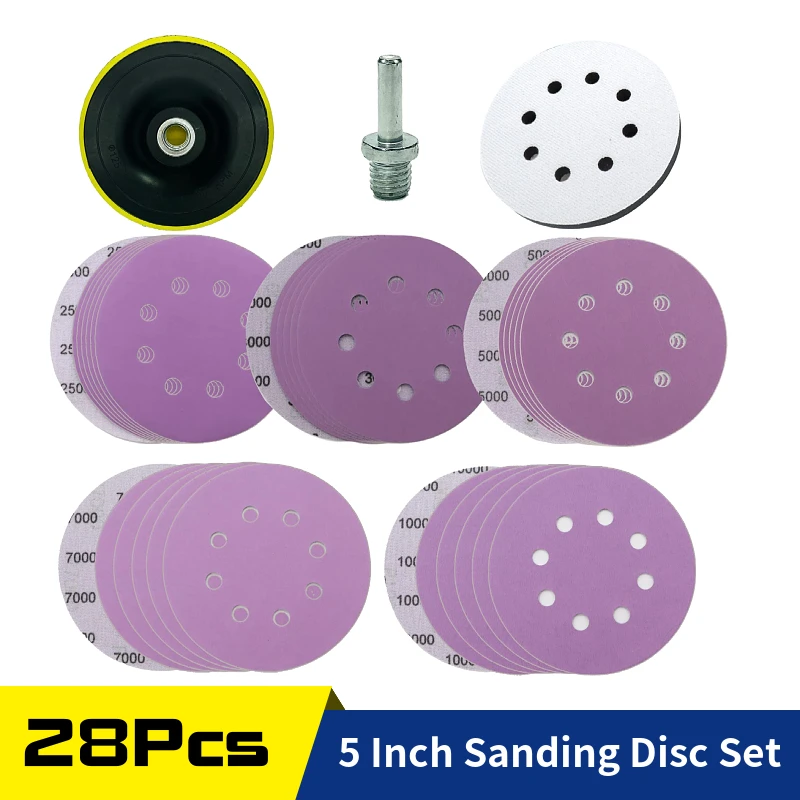 

25pcs Sandpaper Wet Dry 5inch Sanding Discs Grit 2500-10000 with M14 Backing Pad For Random Orbital Sander Automotive Polishing