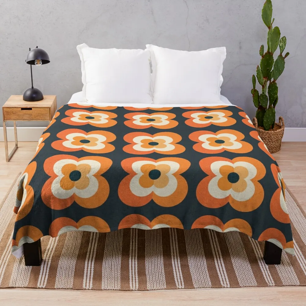 

Retro Flowers - Orange and Charcoal Throw Blanket Decorative Blankets Nap Blanket