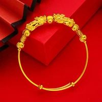 lucky beads push pull bangle for women men 18k yellow gold filled classic vintage bracelet jewelry dia 62mm fashion accessories
