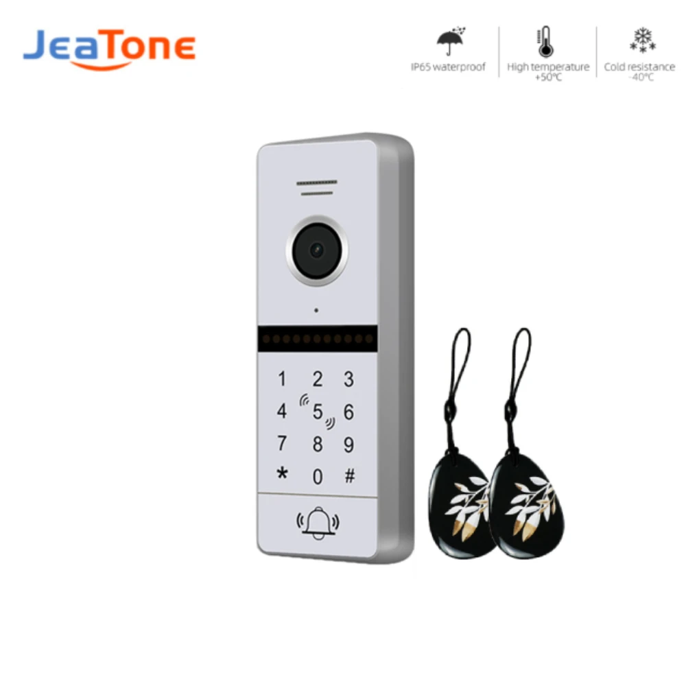 Jeatone 4-Wire Video Doorbell For Video Intercom System Password Unlock Swiping 4Pin Call Panel FHD 1080P IP65 Waterproof 84207