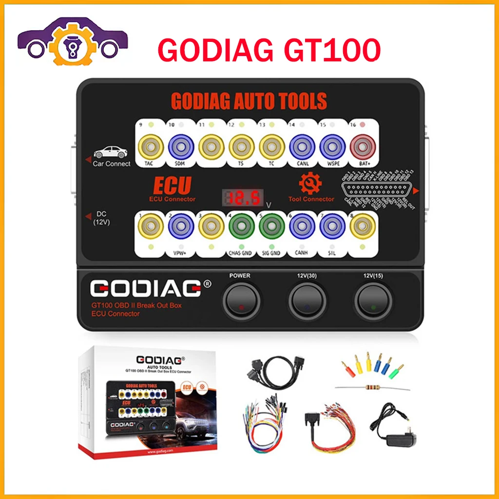 Автомобильный коннектор GODIAG GT100, прибор для диагностики, программирования и кодирования, 16-контактный, OBDII