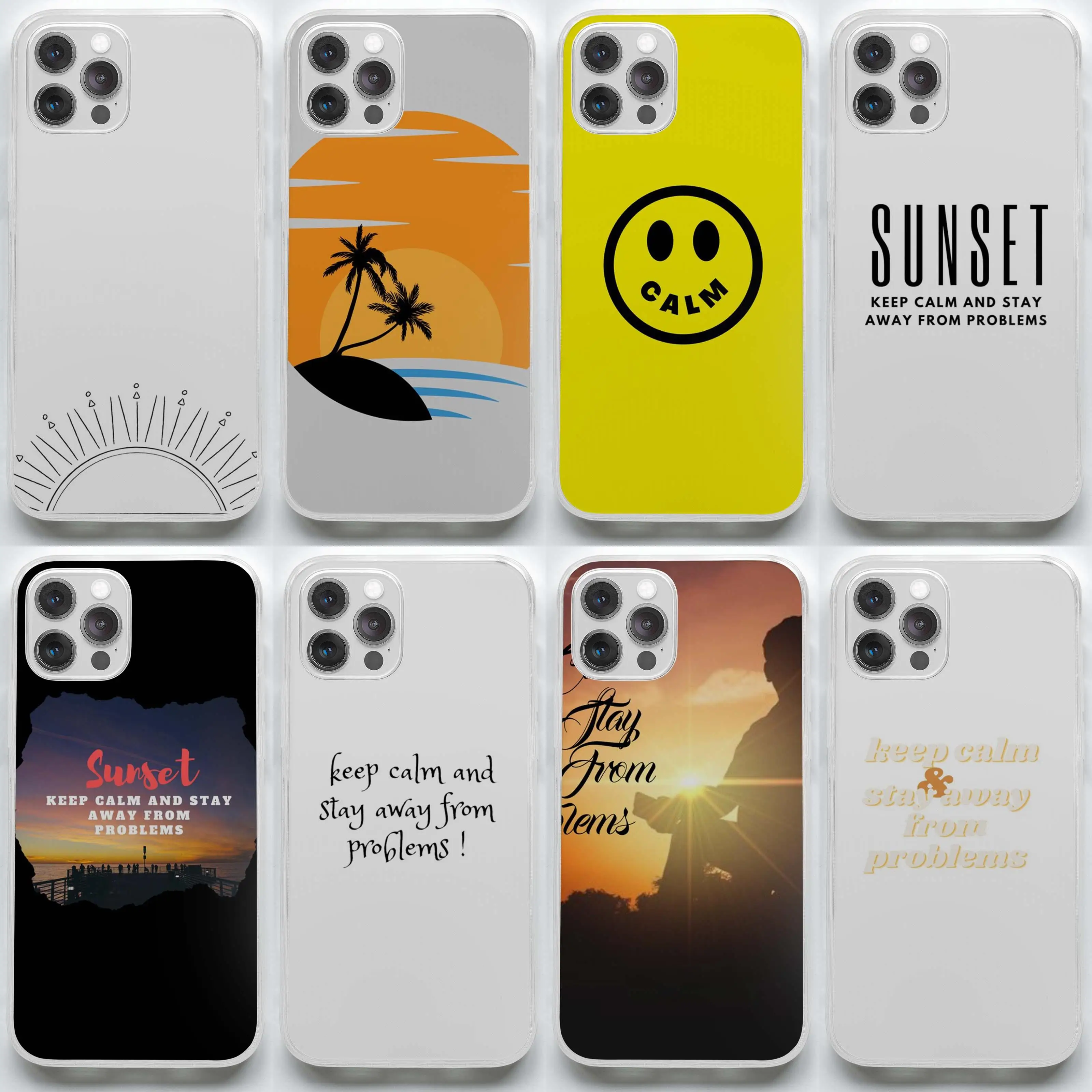 

Sunset Keep Calm And Stay Away From Problems Soft Phone Case for iPhone 7 8 Plus X XS XR Max 11 12 13 Pro Max Mini Coque
