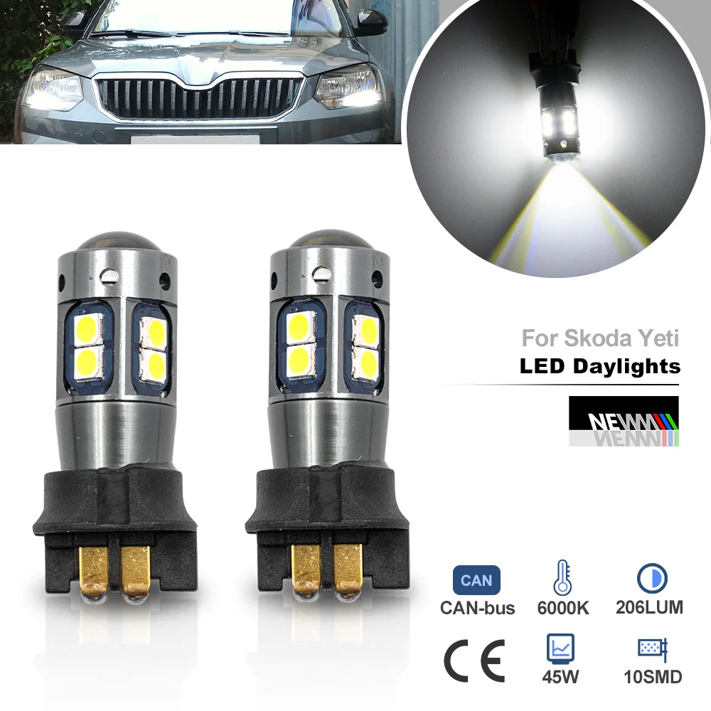 2Pcs LED Daytime Running Lights for Skoda Yeti 2014 2015 2016 2017 PW16W PW24W PWY24W DLRs Bulb Parking Lamps Headlamp Daylight
