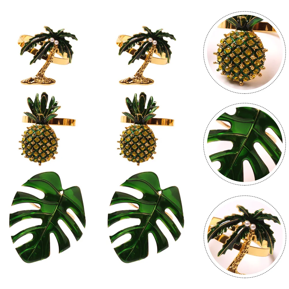 

6 Pcs Tabletop Decor Hawaiian Napkin Rings Coconut Tree Buckles Decorative Holders Summer 5x5cm Lovely Shape Alloy Banquet