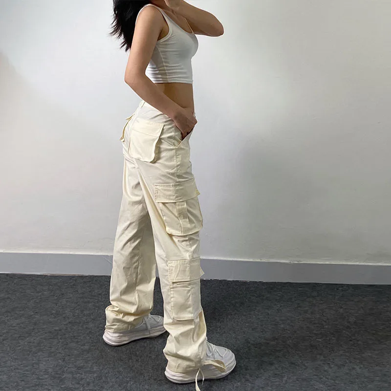 

Однотонная Спортивная одежда на шнуровке с карманами, верхняя одежда для женщин, наряд 2022, повседневные женские брюки-карго, уличная одежда