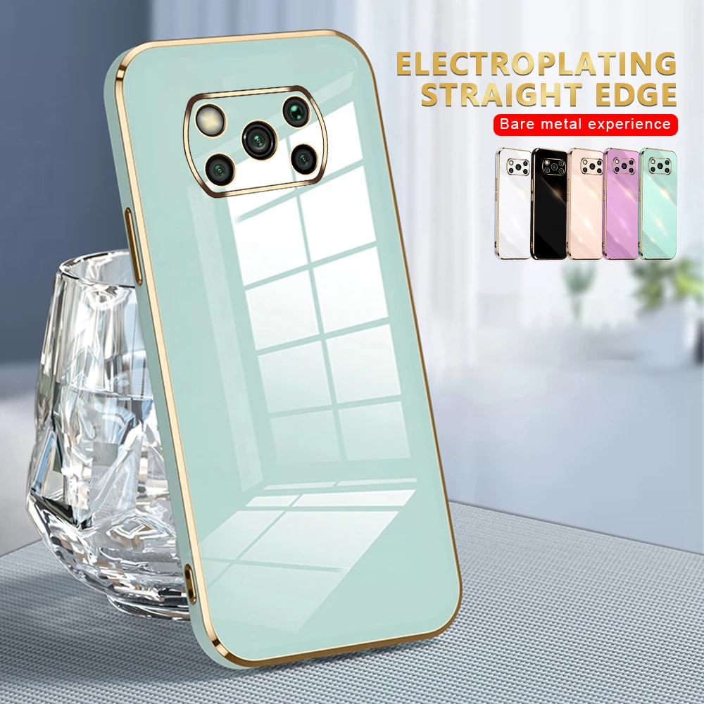 Чехол для телефона PocoX3 с зеркальной золотой рамкой для Poco X3 Pro NFC, мягкий ударопрочный чехол из ТПУ Poko Little X3Pro X 3 3X Fundas