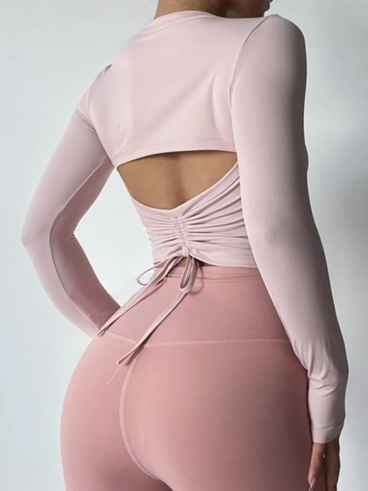 

Футболка для йоги SALSPOR с длинными рукавами, регулируемый Топ для фитнеса, женская уличная тонкая спортивная одежда для спортзала и велоспор...