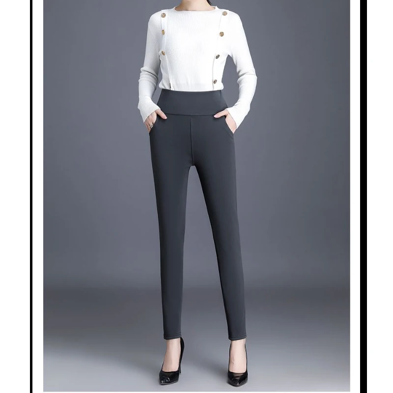 

2022 Autumn New Solid Color Slim High Waist Pencil Pants Pocket Plus Size Trousers Simplicity Fashion All-match Women Clothing