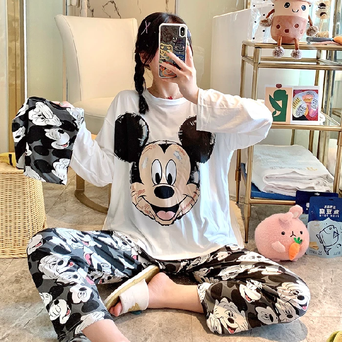 

Disney Mickey Mouse Girl Daisy Printed Spring and Autumn Bag Pajamas Women Cute Cartoon Long Sleeve Long Pants Homewear Set