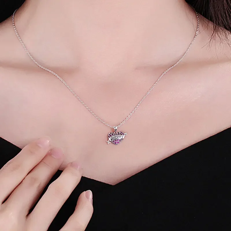 TONGZHE Valentine Day Gift 925 Sterling Silver Heart Pendant Necklaces Rosy Love Charm Necklace Mail Jewelry for Women Collars