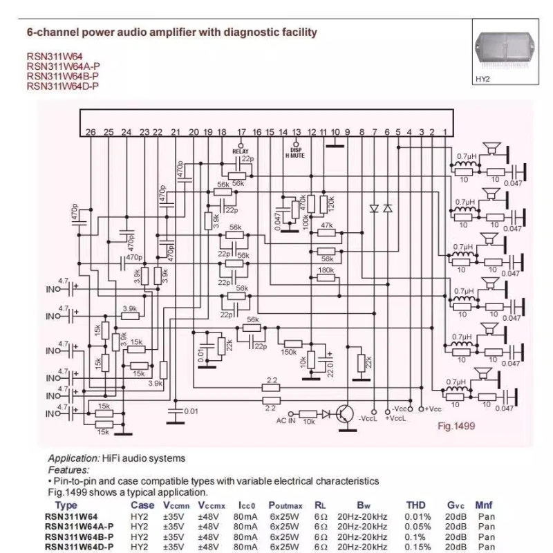 Плата усилителя мощности Hi-Fi класса H RSN311W64 с толстым слоем, готовая, 300 Вт, шестиканальная, может быть составлена в 5.1-канальную систему (art.: 3920d4d63d4cd) - 3920d4d63d4cd