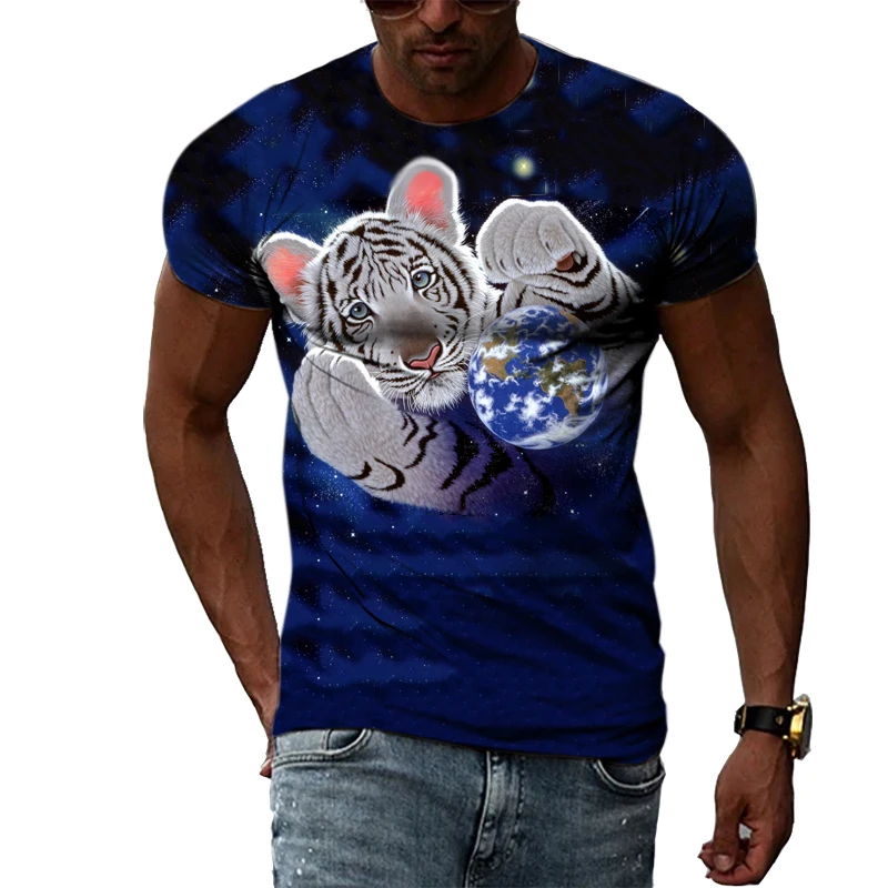 

T-shirt 2023 Summer New Men's Shorts, Casual, Fashion, Animal Tiger Character, Hip Hop Style, 3D Personalized Printing