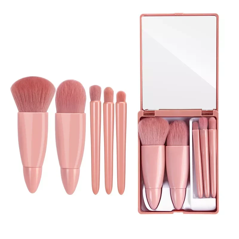 

5pcs Mini Makeup Cosmetic Brushes Sets Translucent Box Mirror Face Foundation Powder Blusher Protable Travel Carry Make Up Tools