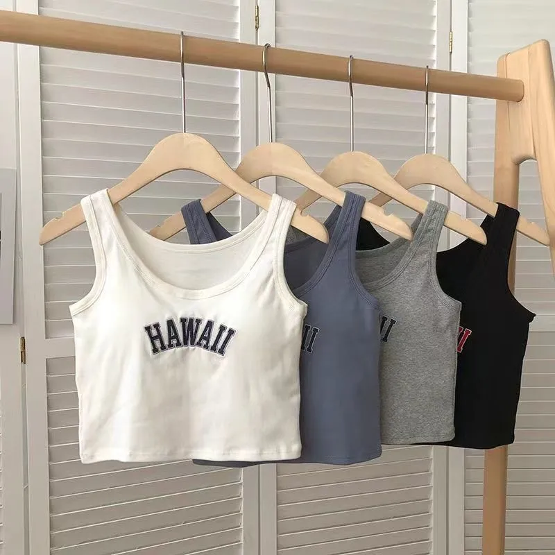 

Spice Girl Alphabet Print Wide Shoulder Sling Vest Women's Sleeveless Inner Lap Outer Wear Sports Belt Chest Pad Vest Crop Tops