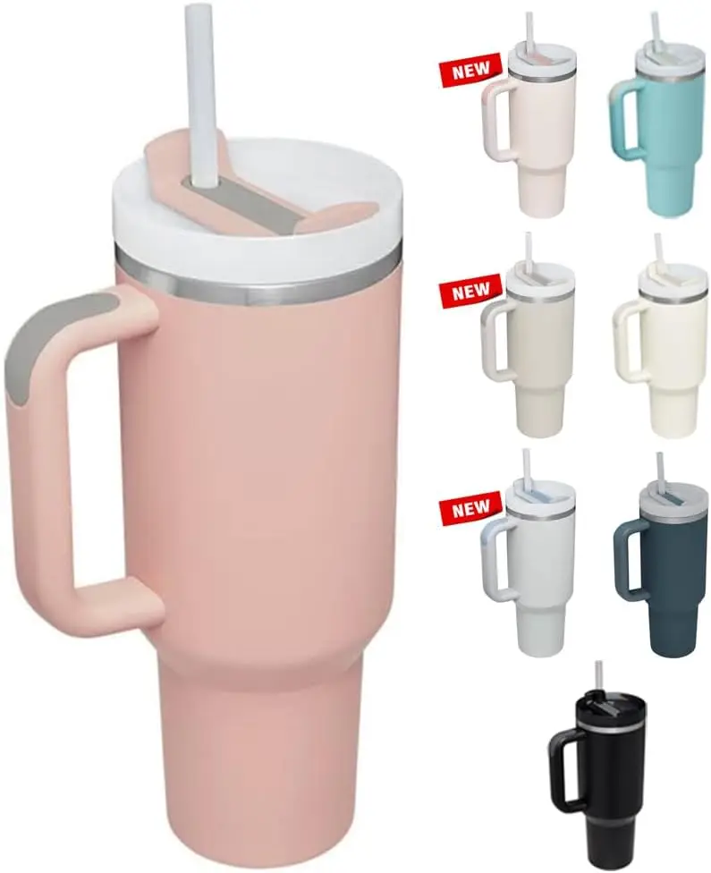 

40oz/1200ml Tumblers Cup with Straw Stainless Steel Vacuum Insulated Cup Lid and Handle Mug Leak Proof Vacuum Water Bottle