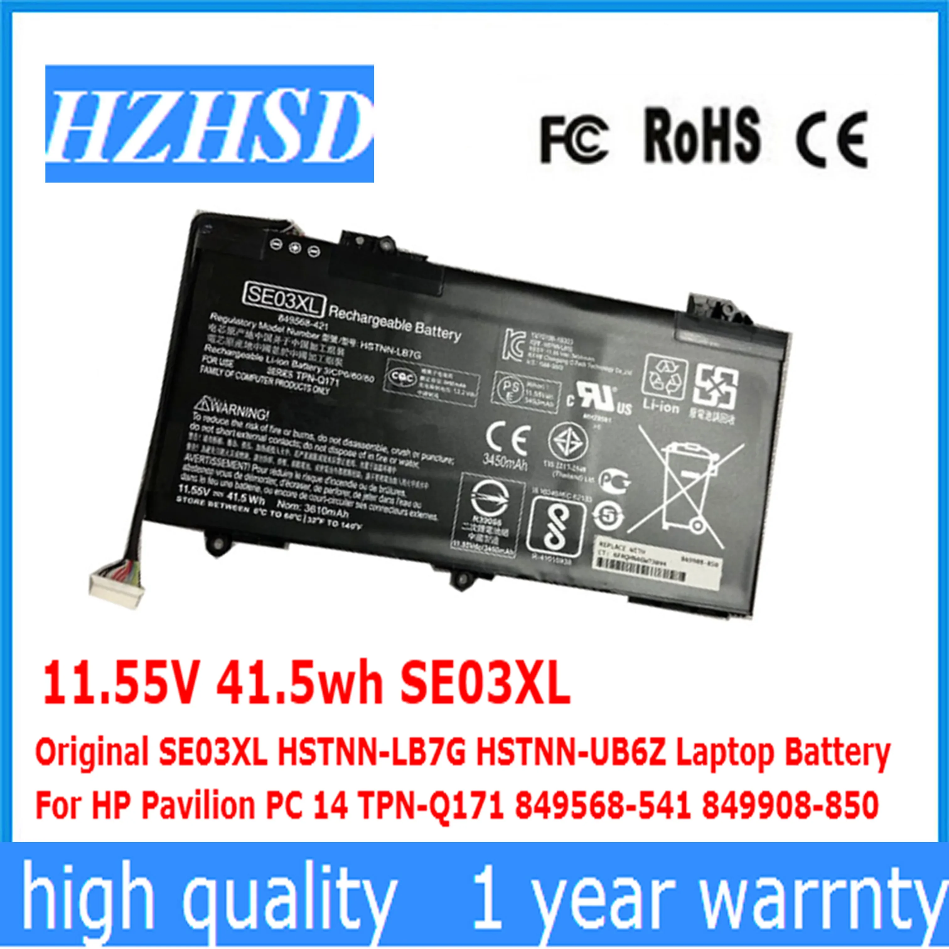 11.55V 41.5wh SE03XL Original HSTNN-LB7G HSTNN-UB6Z Laptop Battery For HP Pavilion PC 14 TPN-Q171 849568-541 849908-850