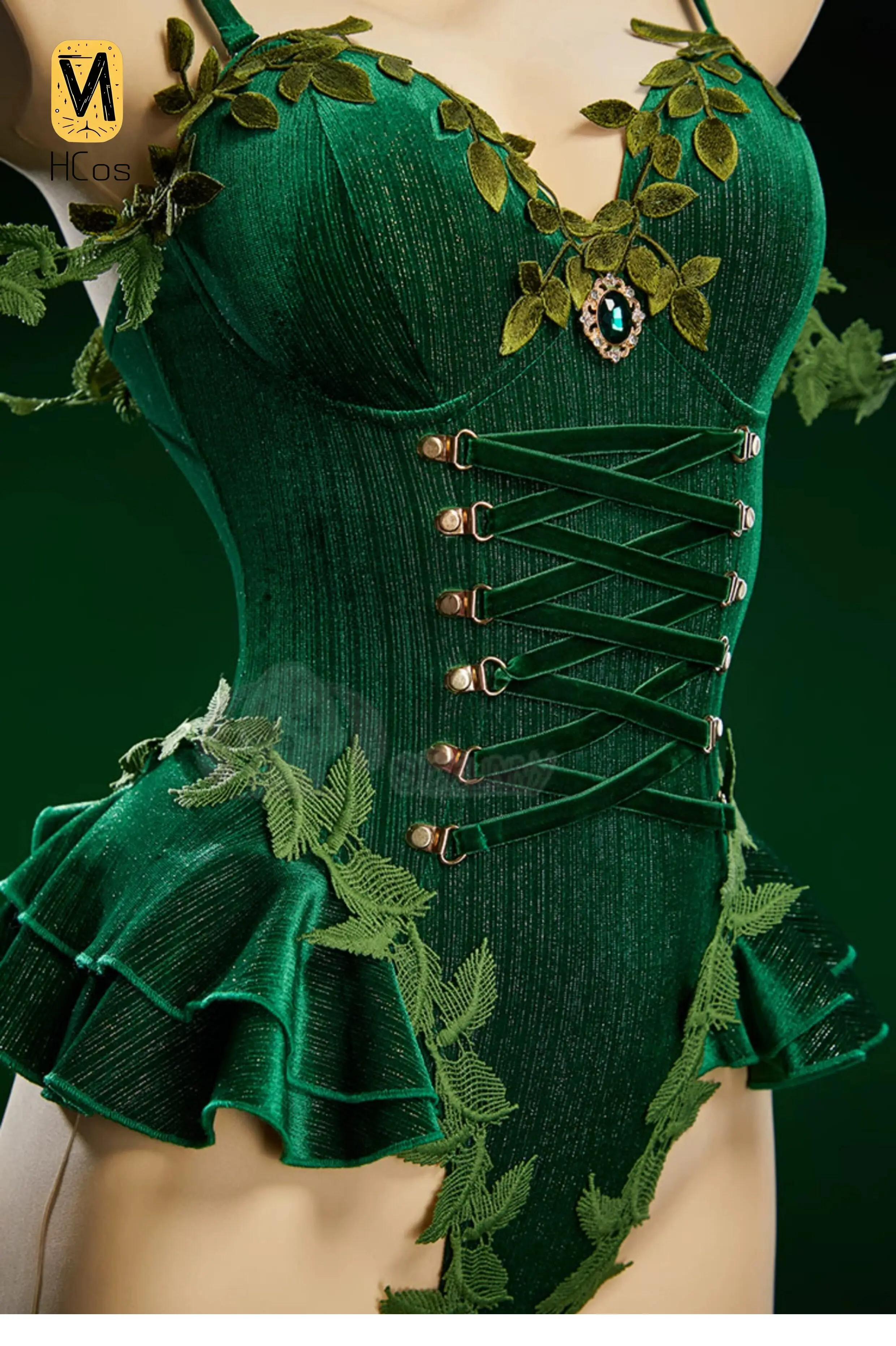 Фото Костюм для косплея Ivy Fan Made, полный комплект, зеленый бархатный комбинезон с принтом в виде лозы, униформа для Хэллоуина и карнавала HCos №5