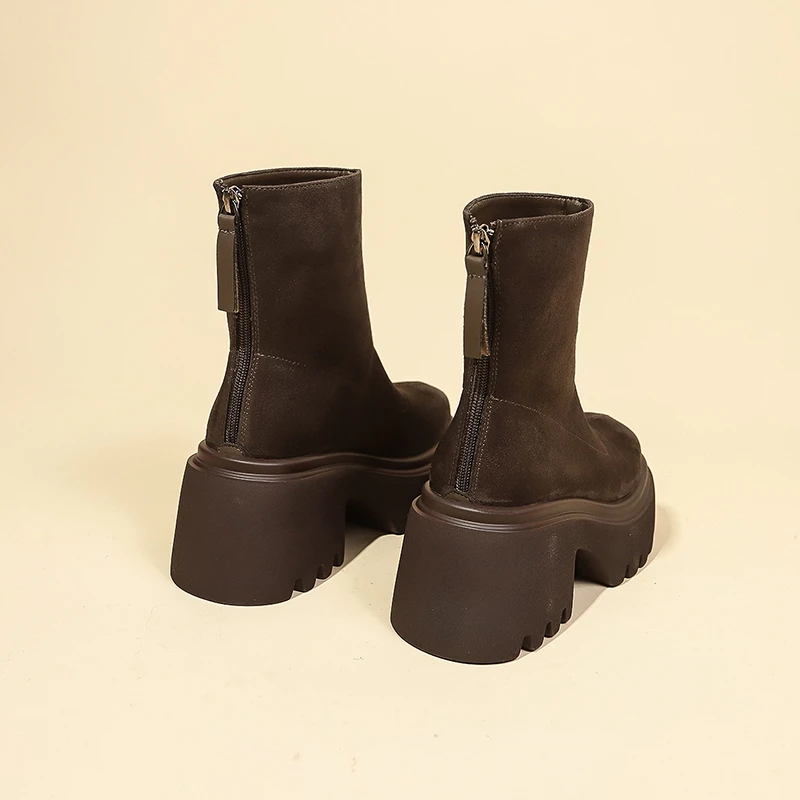 Замшевые женские ботинки на толстом каблуке размер 35 - 43 цвет в ассортименте