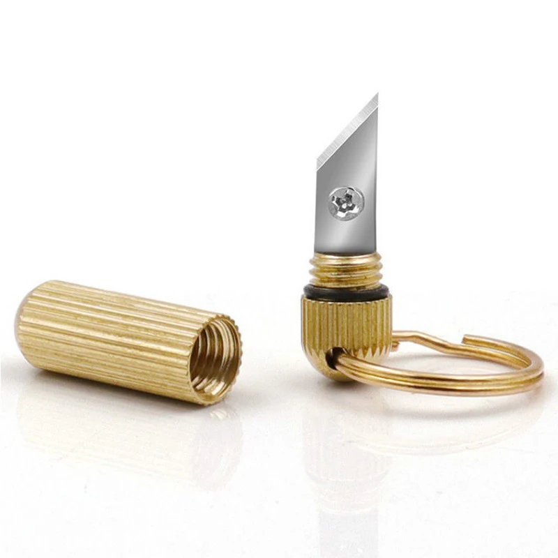 

1 Piece Brass Capsule Mini Knife Multifunctional EDC Tools Portable Key Chain Decor Outdoor Survival Open Cans Peel Fruits Gifts