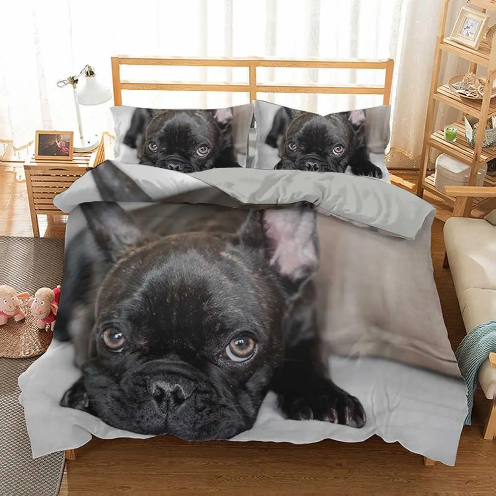 

Cute Puppy Animal Theme Bedding Set King Size French Bulldog Duvet Cover Set for Kids Teen Polyester 2/3pcs Soft Comforter Cover