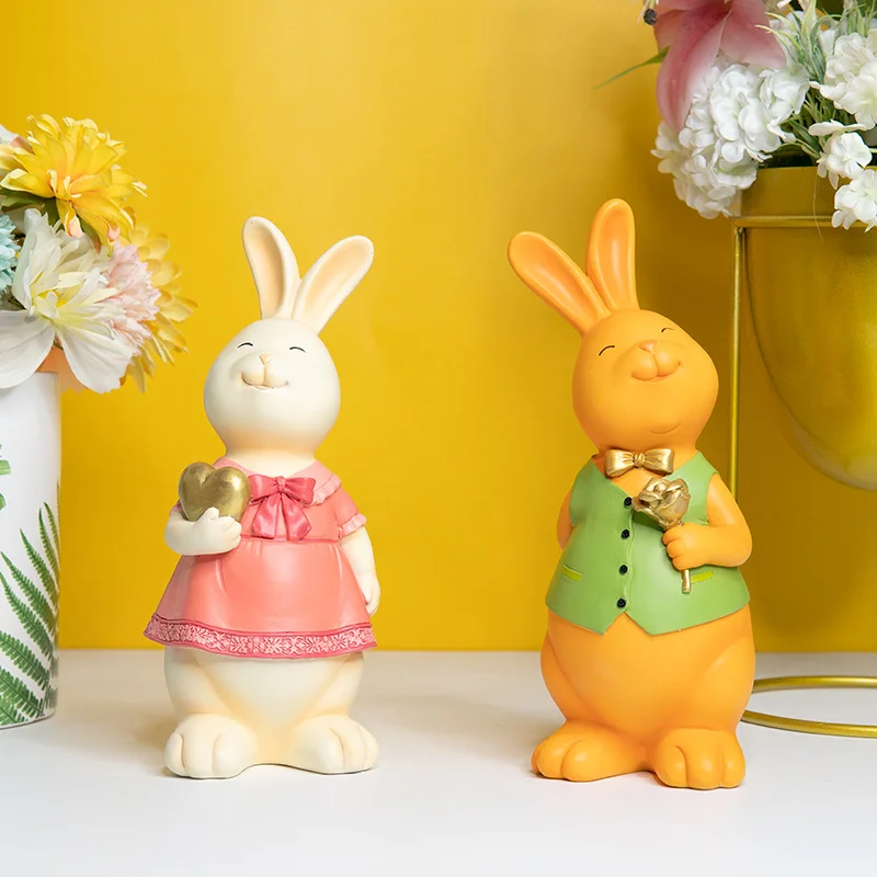 

Resin Rabbit Ornament Creative Korean Cartoon Bunny Crafts Home Living Room Entrance Table Decoration Resin Handicraft Gift